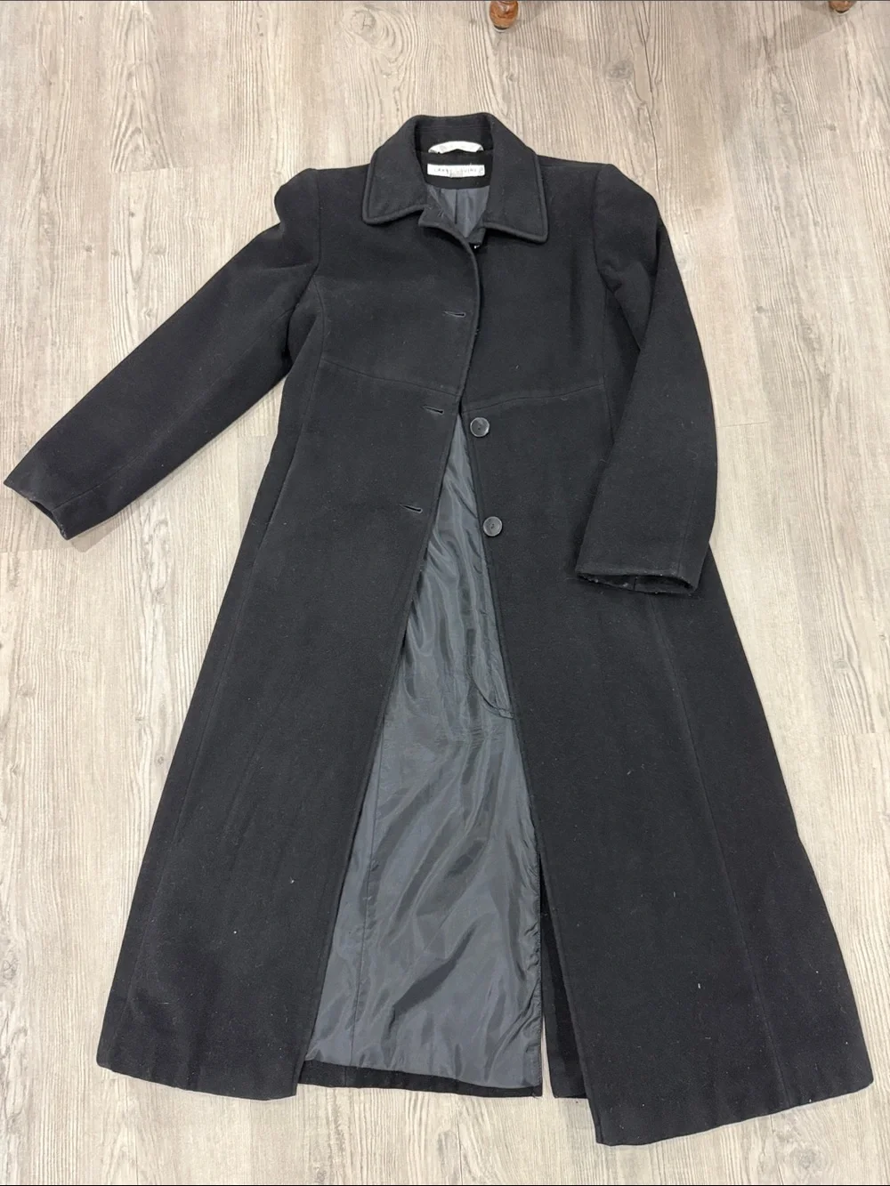 Larry Levine Black Wool Blend Winter Trench Overcoat Jacket Coat Size 8
